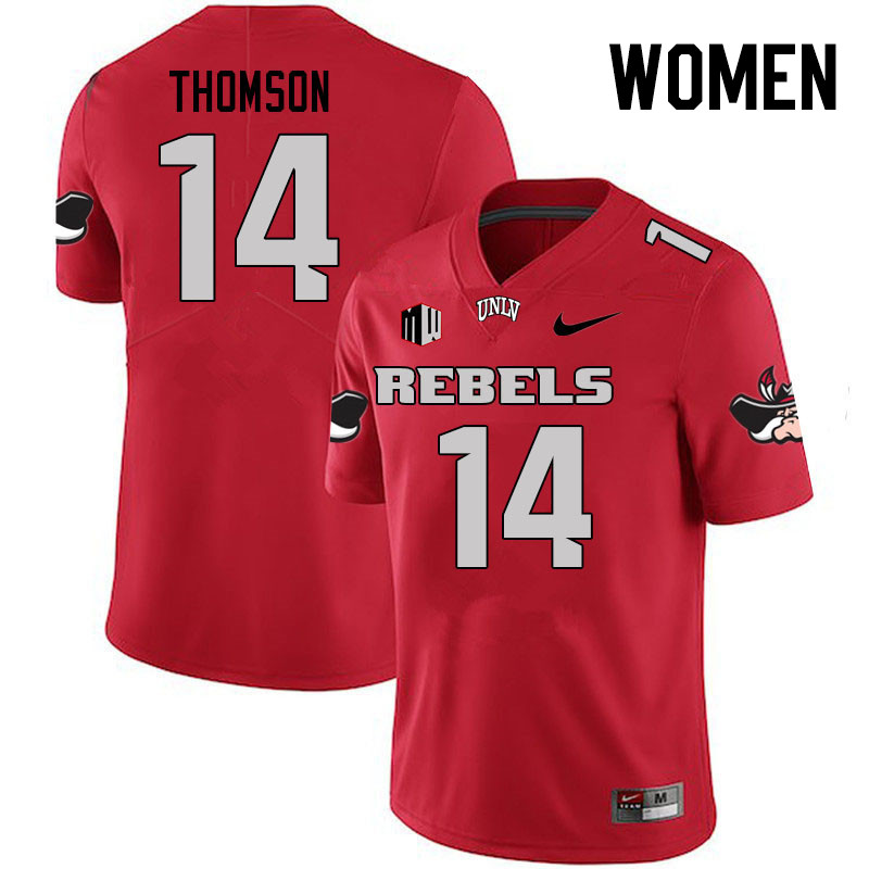 Women #14 Gavin Thomson UNLV Rebels College Football Jerseys Stitched Sale-Scarlet - Click Image to Close